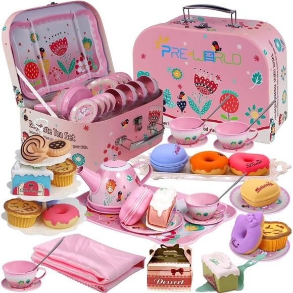 Tea Party Set for Little Girls, Princess Tea Time Toy Including Dessert,Cookies - Picture 1 of 6
